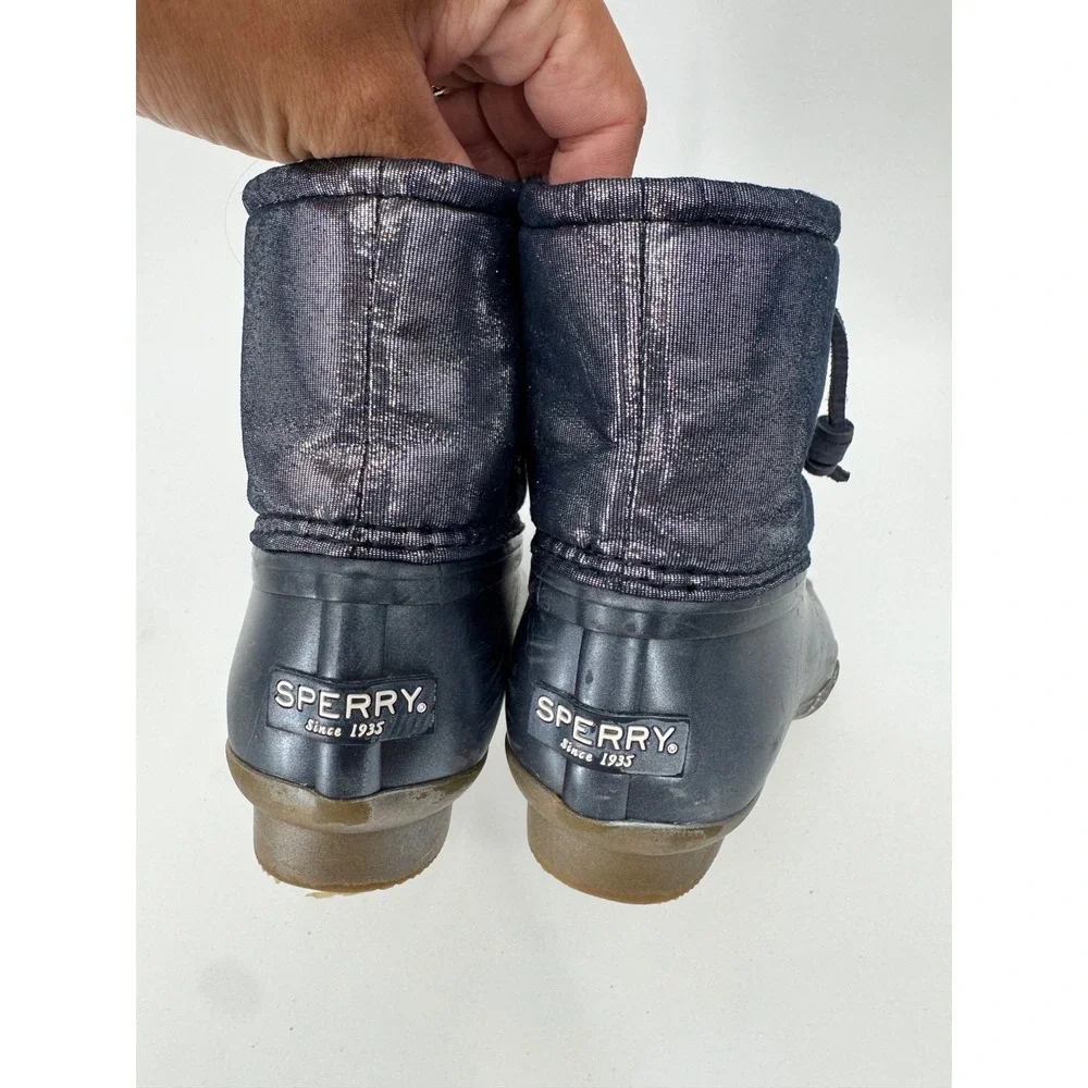 Sperry Duck Boots Kids Size 13M Metallic Blue Saltwater Shimmer